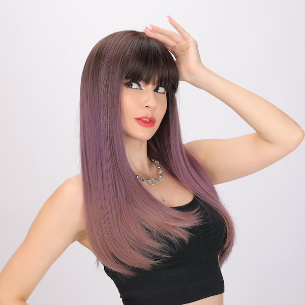 Color: purple gradient wig Length: 24 inch wig Shape: Straight hair wig