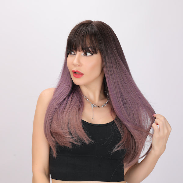 Color: purple gradient wig Length: 24 inch wig Shape: Straight hair wig