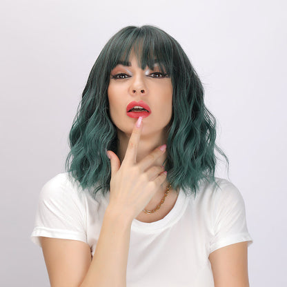 Color: dark green wig Style: short bob curly wig  Length: 13 inch wig