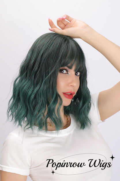 Bella | Dark Green Wig | Short Bob Curly Wig | 16 inch Wig | SM170-1 | Apn Faith