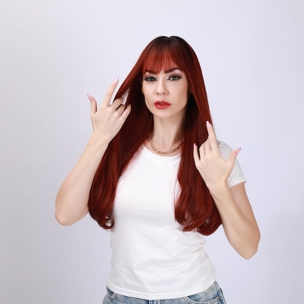 Color: Red gradient wig Style: deep wave wig  Length: 22 inch wig