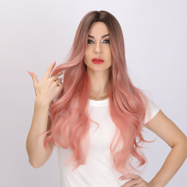 pink gradient wig, deep wave wig, 28 inch wig