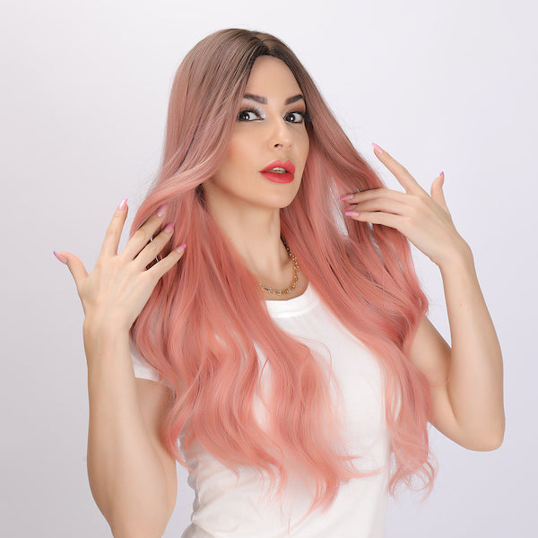 pink gradient wig, deep wave wig, 28 inch wig