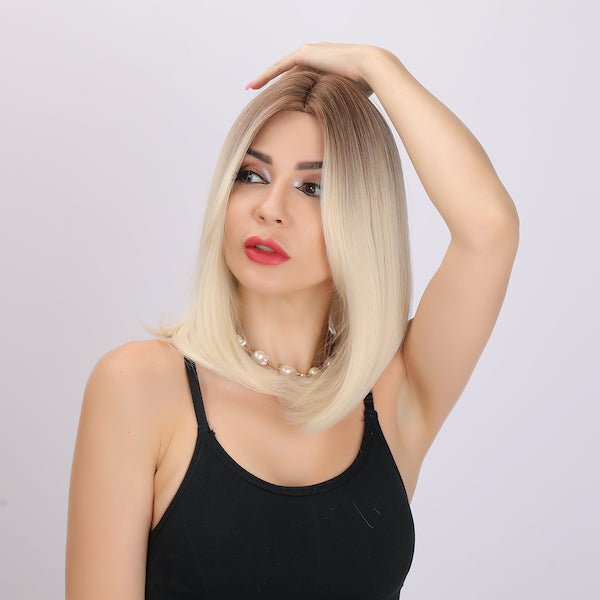 Color: light blonde gradient wig Style: straight bob  wig Length: 18 inch wig