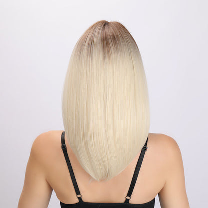 Color: light blonde gradient wig Style: straight bob  wig Length: 18 inch wig