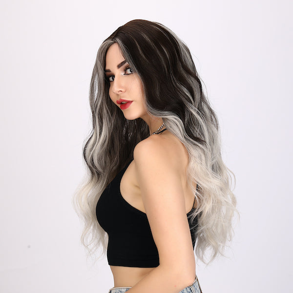 Color: dark brown and light blonde gradient wig Style: body wave wig Length: 30 inch wig