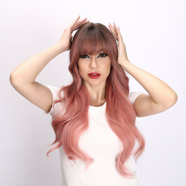 pink gradient wig,  deep wave wig, 26 inch wig