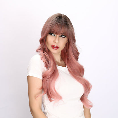 pink gradient wig,  deep wave wig, 26 inch wig