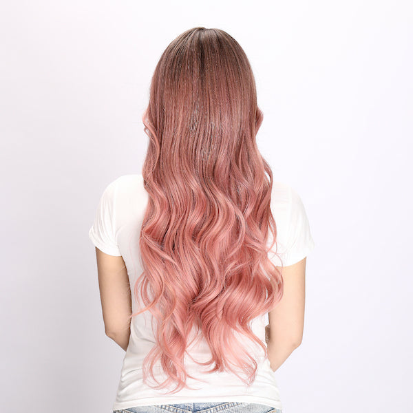 pink gradient wig,  deep wave wig, 26 inch wig