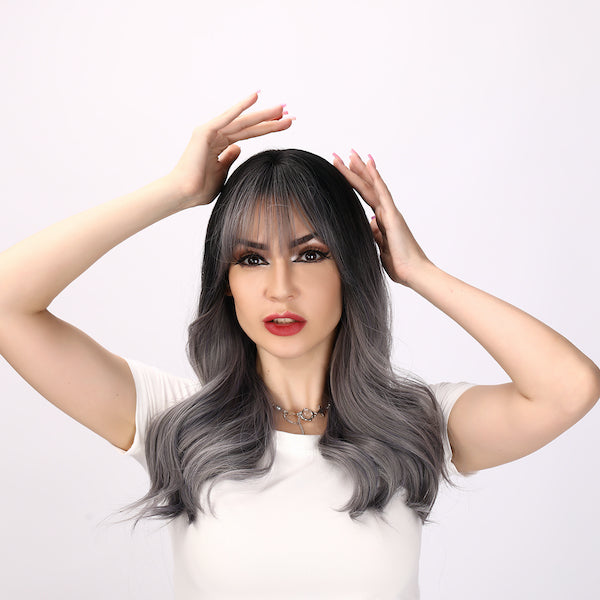 Color: gray gradient wig  Style: deep wave wig, curly wig  Length: 22 inch wig