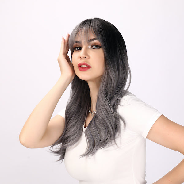 Color: gray gradient wig  Style: deep wave wig, curly wig  Length: 22 inch wig