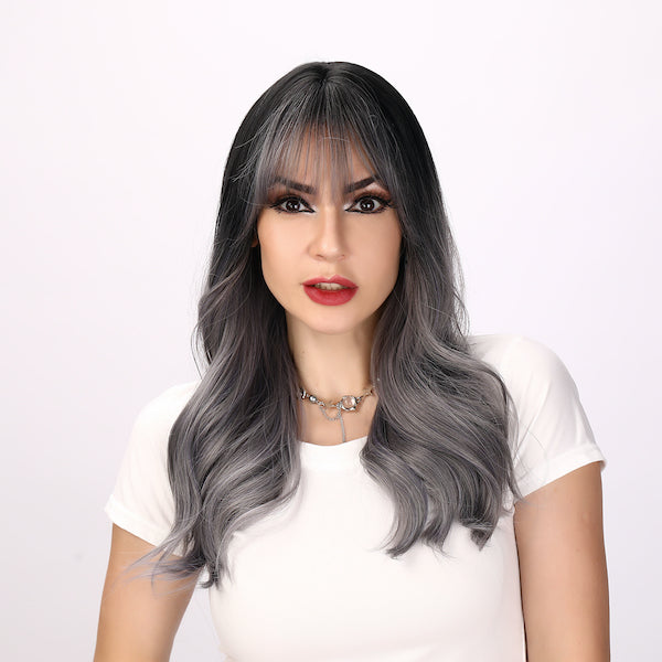 Color: gray gradient wig  Style: deep wave wig, curly wig  Length: 22 inch wig