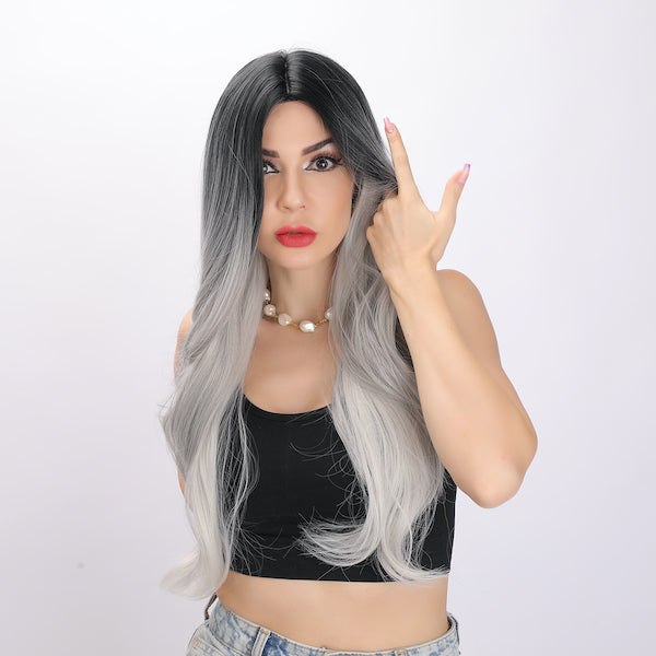 ombre silver wig, deep wave wig, 26 inch wig