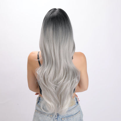 ombre silver wig, deep wave wig, 26 inch wig