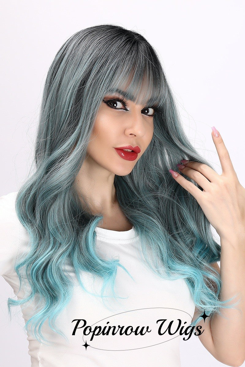 Noelle | Blue Ombre Wig | Deep Wave Wig | Curly Wig | 28 inch Wig | SM6162 | Apn Popinrow