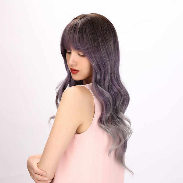 Color: purple gradient wig Style: deep wave wig  Length: 28 inch wig