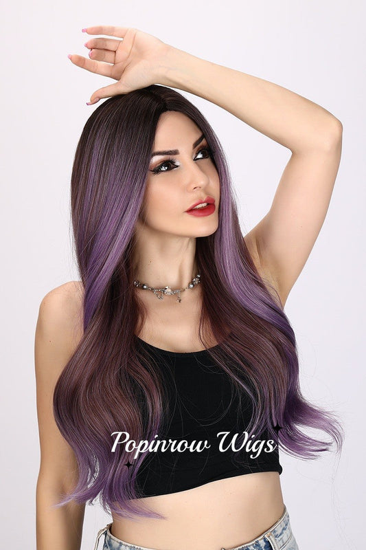 Oakley | Purple  and Brown Mixed Wig | Loose Wave Wig | 26 inch Wig | SM8039 | Apn Popinrow