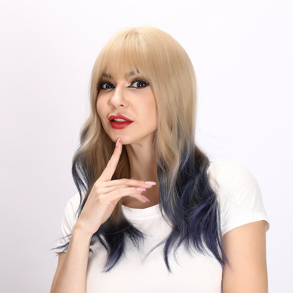 Color: dark blue dyed blonde wig  Style: body wave wig  Length: 30 inch wig