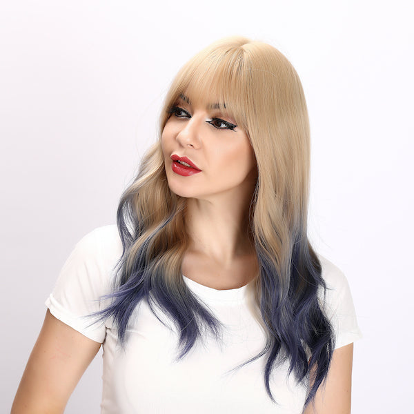 Color: dark blue dyed blonde wig  Style: body wave wig  Length: 30 inch wig