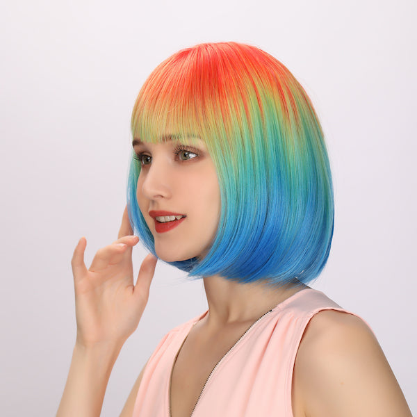 Color: rainbow wig  Style: straight bob wig Length: 12 inch wig