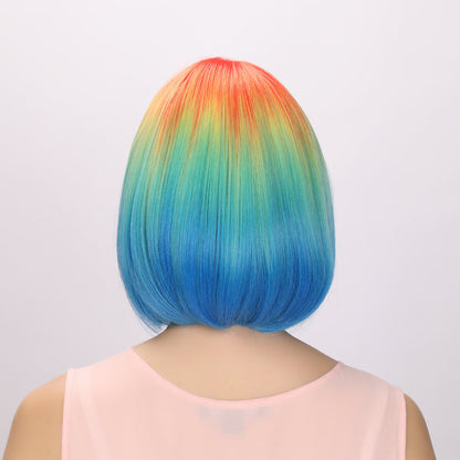 Color: rainbow wig  Style: straight bob wig Length: 12 inch wig