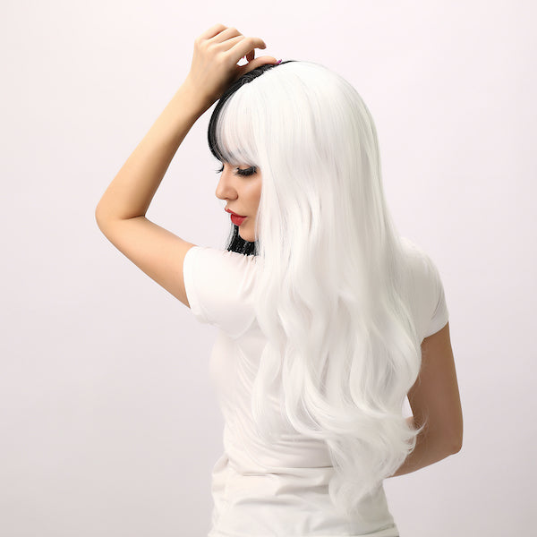 Color: black and white wig Style: long body wave wig Length: 26 inch wig