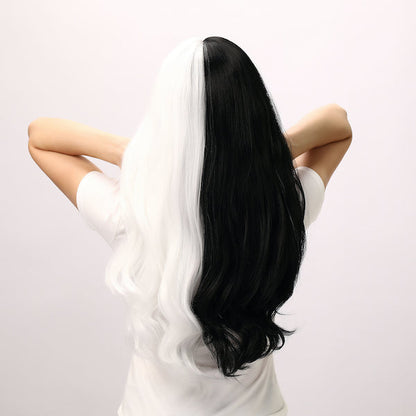 Color: black and white wig Style: long body wave wig Length: 26 inch wig