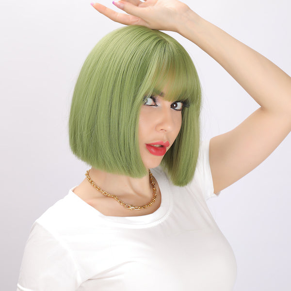 Color: green wig Style: bob wig Length: 12 inch wig