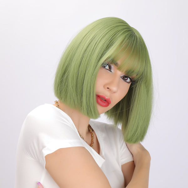 Color: green wig Style: bob wig Length: 12 inch wig