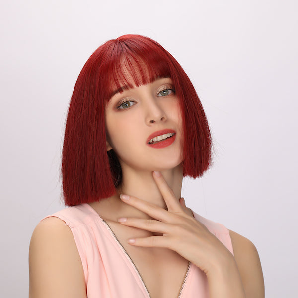 Color: red wig Style: bob wig  Length: 12 inch wig