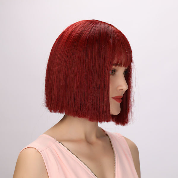 Color: red wig Style: bob wig  Length: 12 inch wig