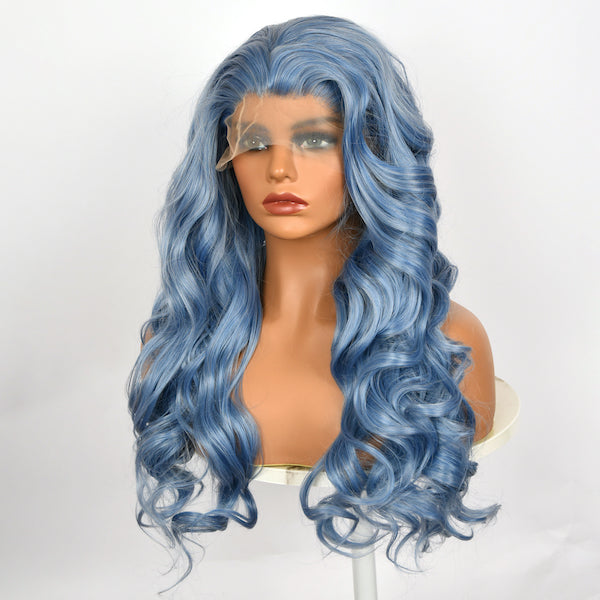 Color: blue wig Style: body wave wig, lace front wig Length: 26 inch wig