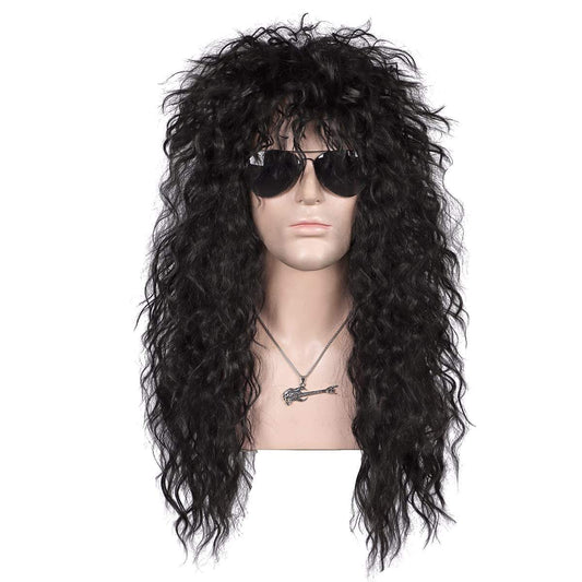 Black | Mens 80S Rocker Wig| Long Curly | CSAX0730-1 | CSAX0730-1 | Apn Faith