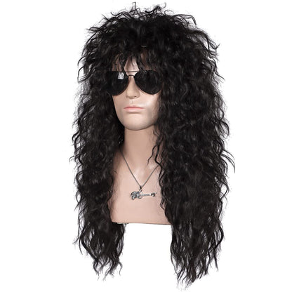 Black | Mens 80S Rocker Wig| Long Curly | CSAX0730-1 | CSAX0730-1 | Apn Faith