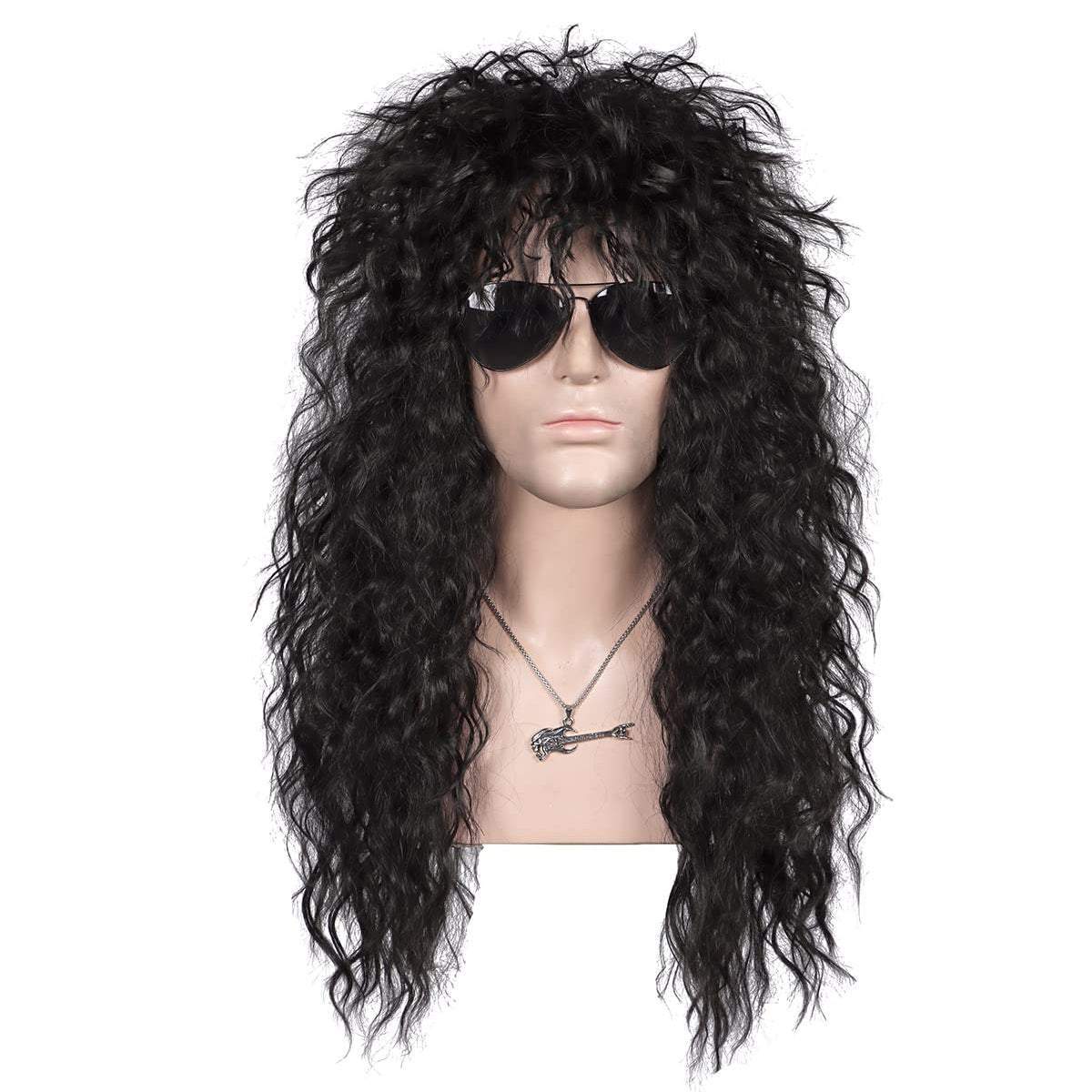 Halloween | Black | Men's 80'S Rocker Wig| Long Curly | Apn Prtheus