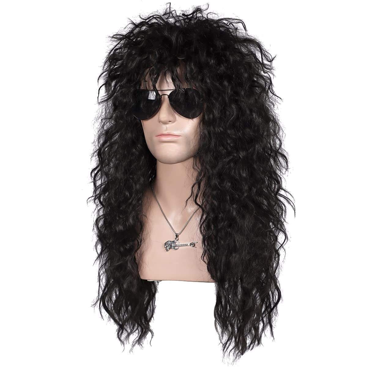 Halloween | Black | Men's 80'S Rocker Wig| Long Curly | Apn Prtheus