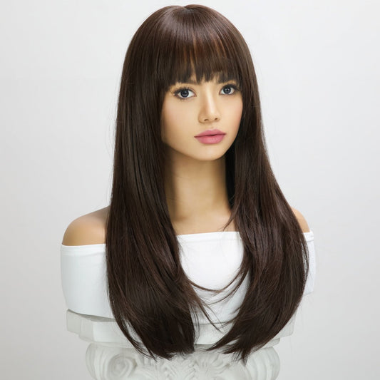 Catherine | Cool Brown | Sraight with hair bangs | 20-inch | SM7829 | Apn Popinrow